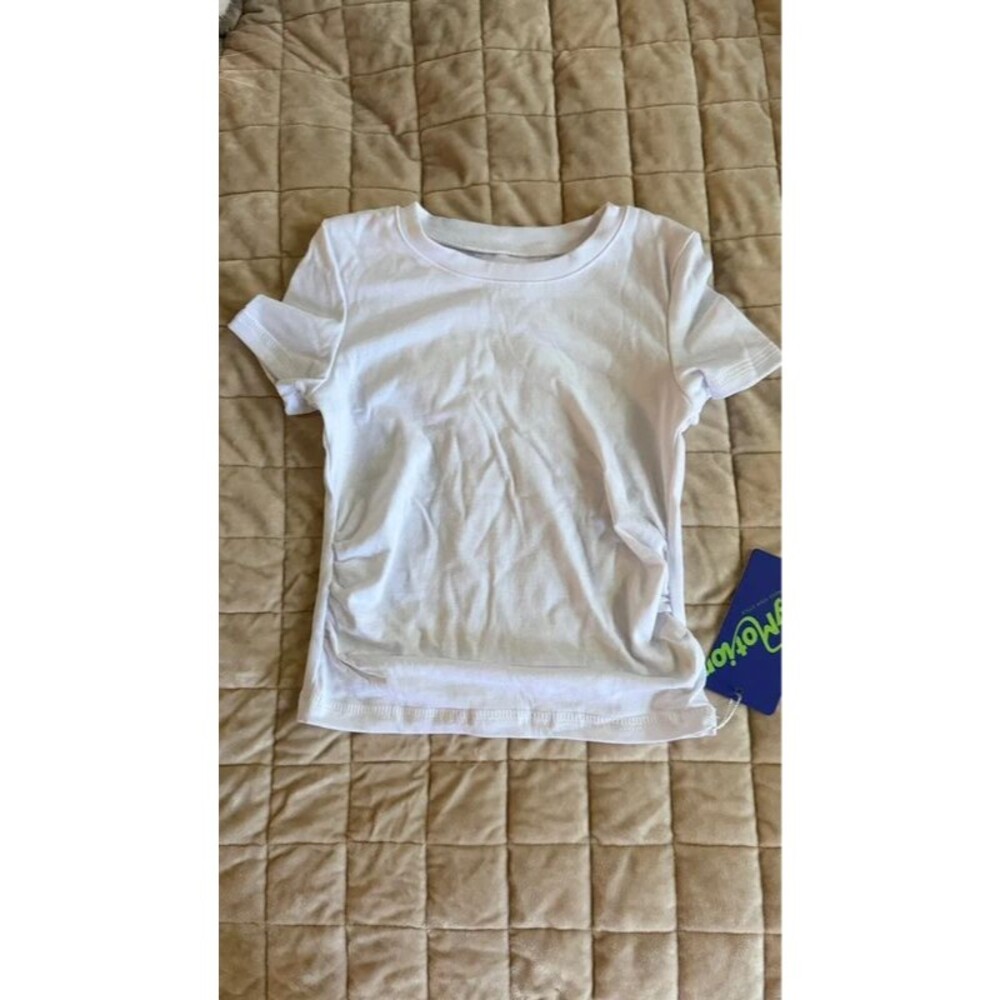 Toddler Girls White Shirt 3T Ruched Fitted Short Sleeve Stretch Basic Tee